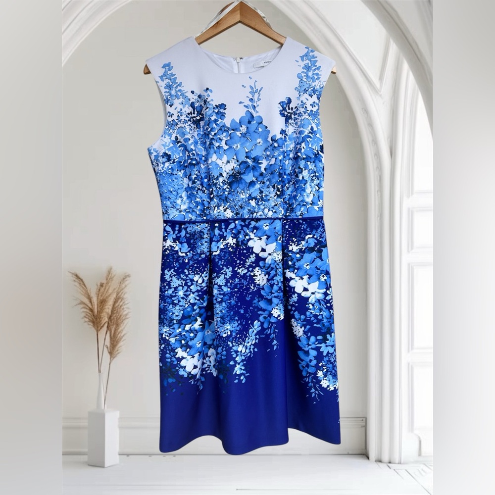 Studio One New York Floral Blue sleeveless Dress Sz 10 nwot, 02